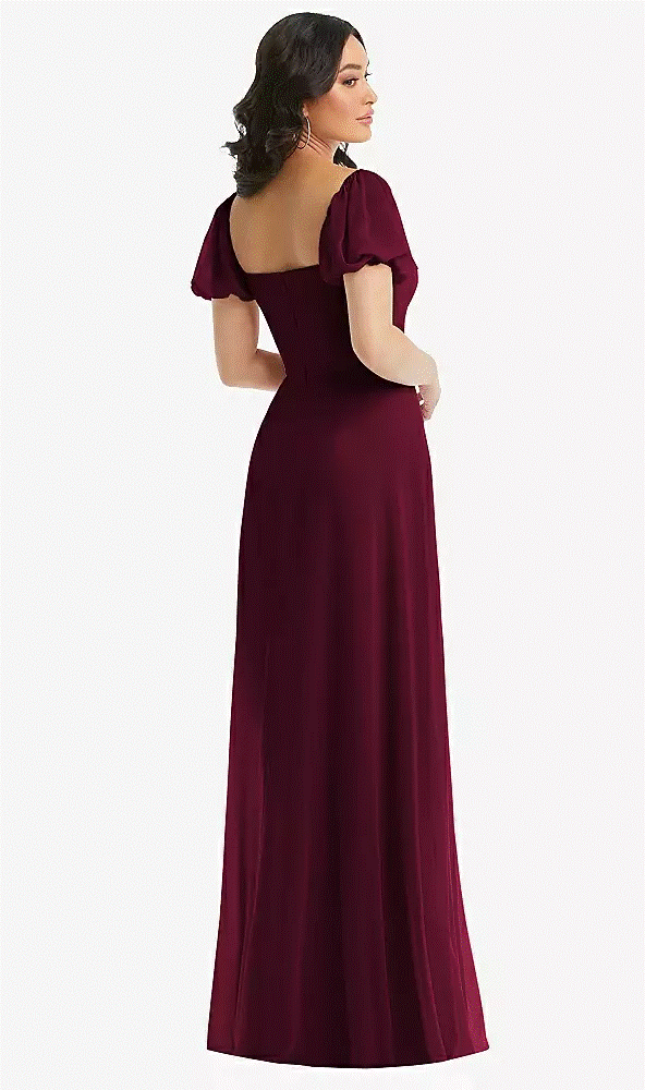 After Six 1567..Puff Sleeve Chiffon Maxi Dress with Front Slit..Cabernet..Size 6