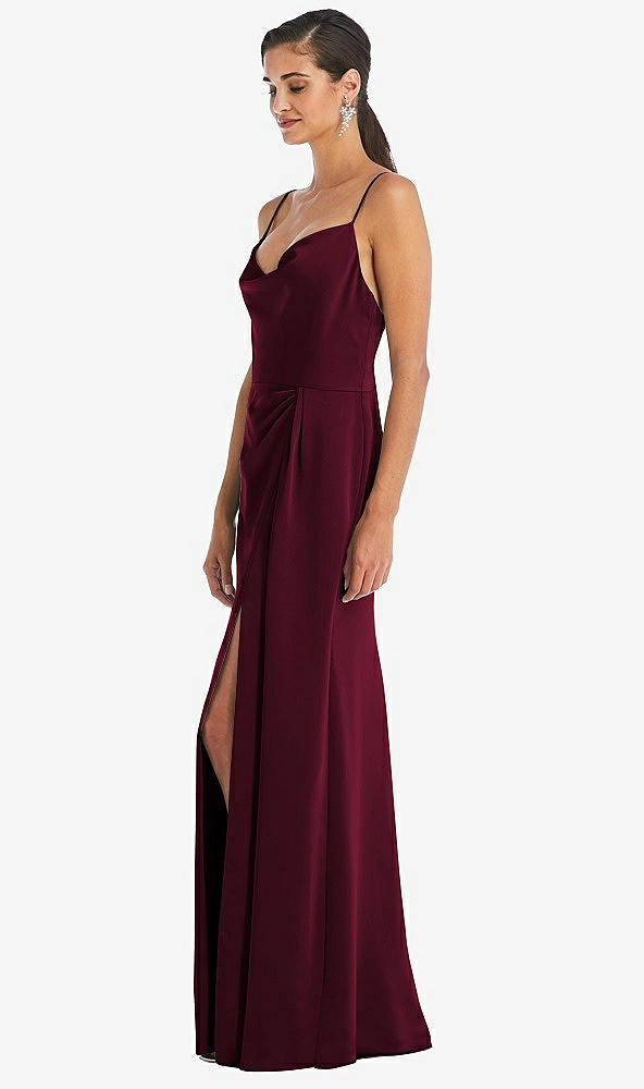 Dessy 3072...Cowl-Neck Draped Wrap Maxi Dress with Front Slit..Cabernet...Sz 00