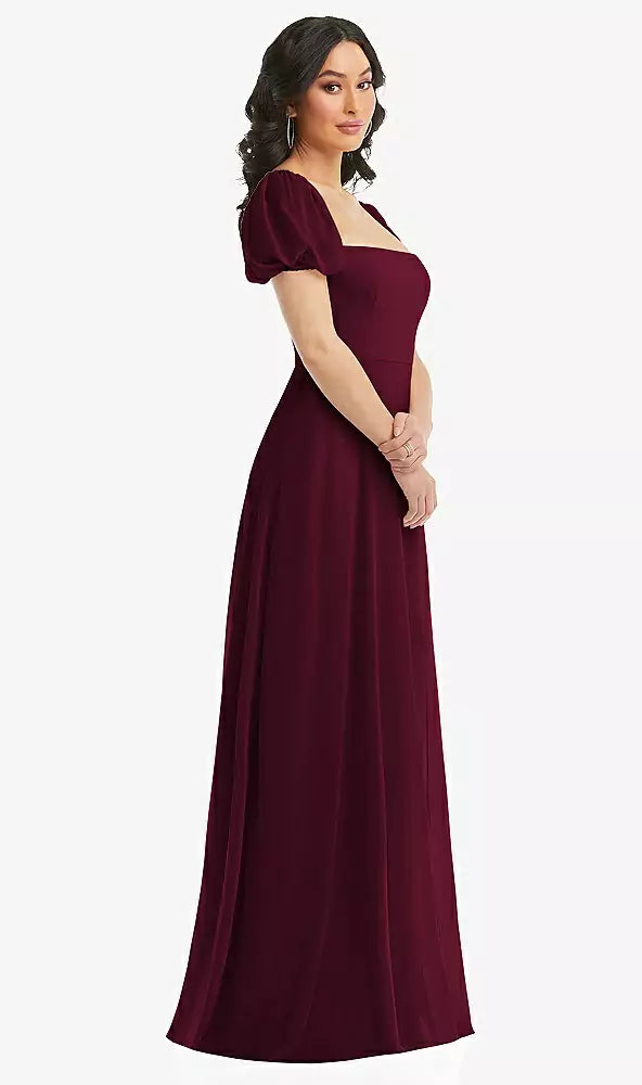 After Six 1567..Puff Sleeve Chiffon Maxi Dress with Front Slit..Cabernet..Size 6