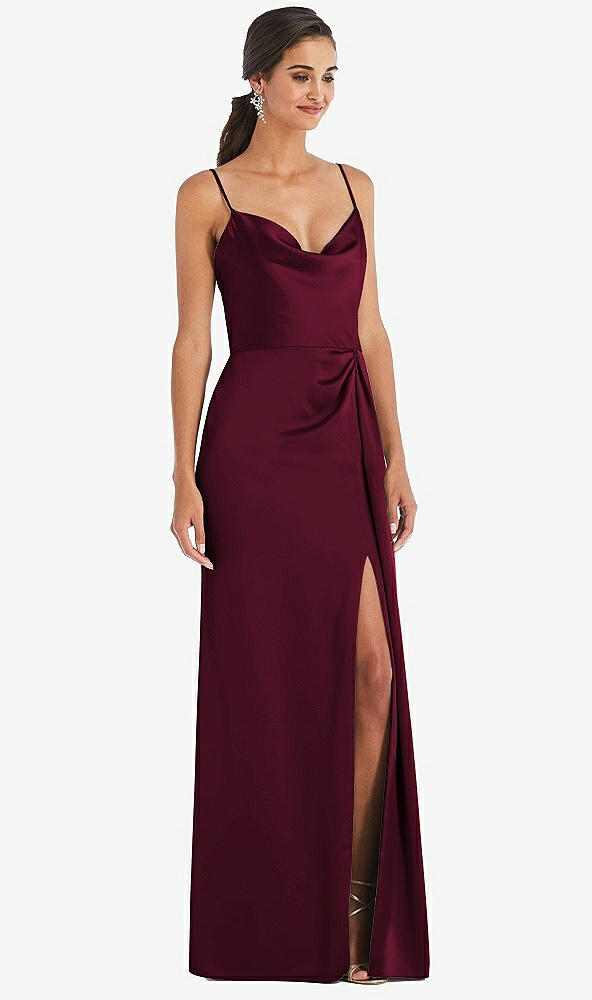 Dessy 3072...Cowl-Neck Draped Wrap Maxi Dress with Front Slit..Cabernet...Sz 00