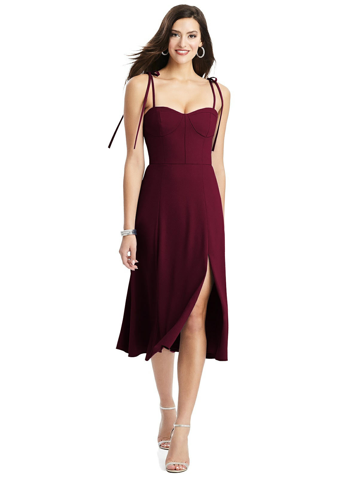 Dessy 3069....Bustier Crepe Dress with Adjustable Bow Straps...Cabernet...Sz 2