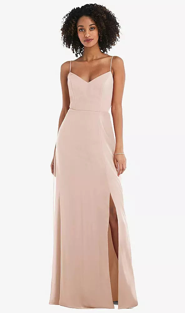 After Six 1548....Tie-Back Cutout Maxi Dress with Front Slit...Cameo...Size 4