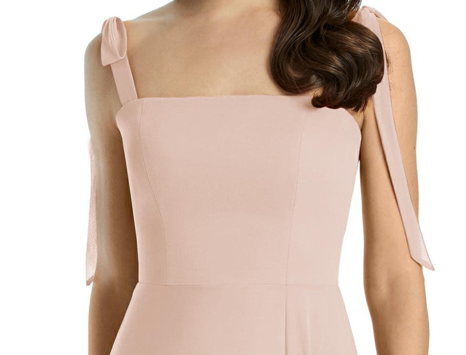 Dessy 3042...Tie-Shoulder Chiffon Maxi Dress with Front Slit...Cameo...Size 2