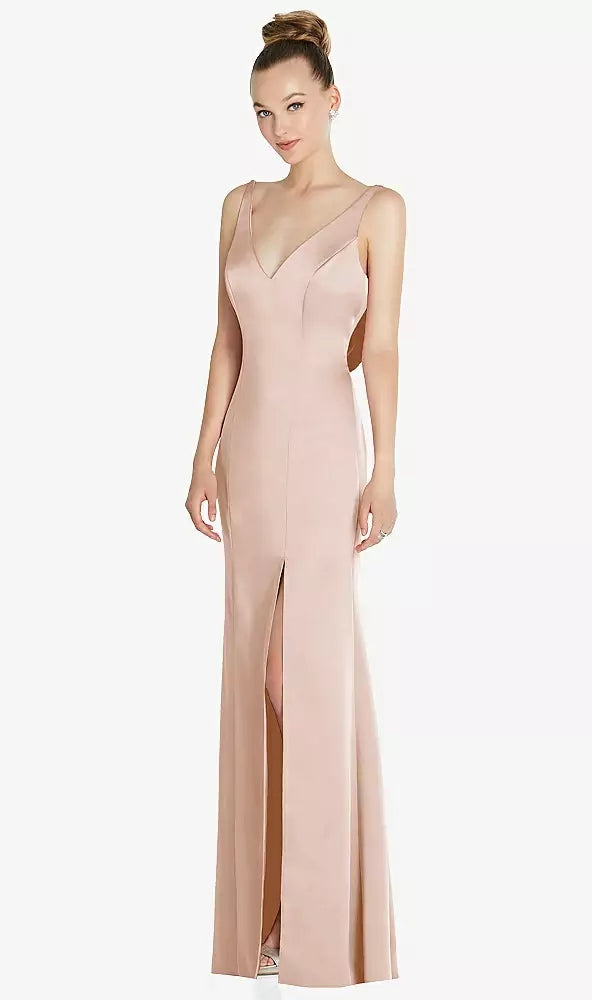 After Six 6856..Draped Cowl-Back Princess Line Dress / Front Slit..Cameo..Sz 16