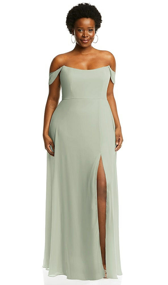 After Six 1560..Off-the-Shoulder Basque Neck Maxi Dress.....Celadon...Sz 18 L