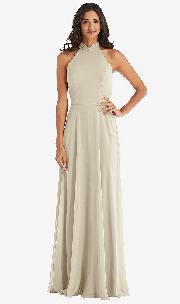 After Six 1545....High Neck Halter Backless Maxi Dress...Champagne...Sz 2