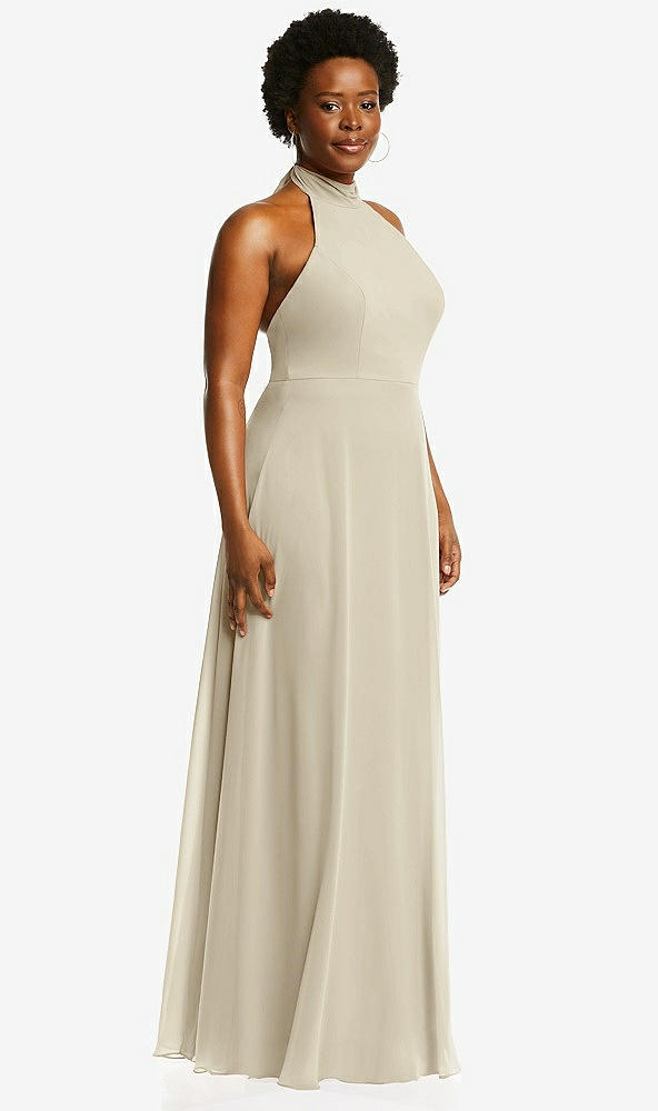 After Six 1545....High Neck Halter Backless Maxi Dress...Champagne...Sz 2