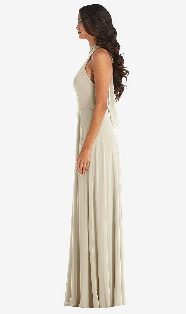 After Six 1545....High Neck Halter Backless Maxi Dress...Champagne...Sz 2