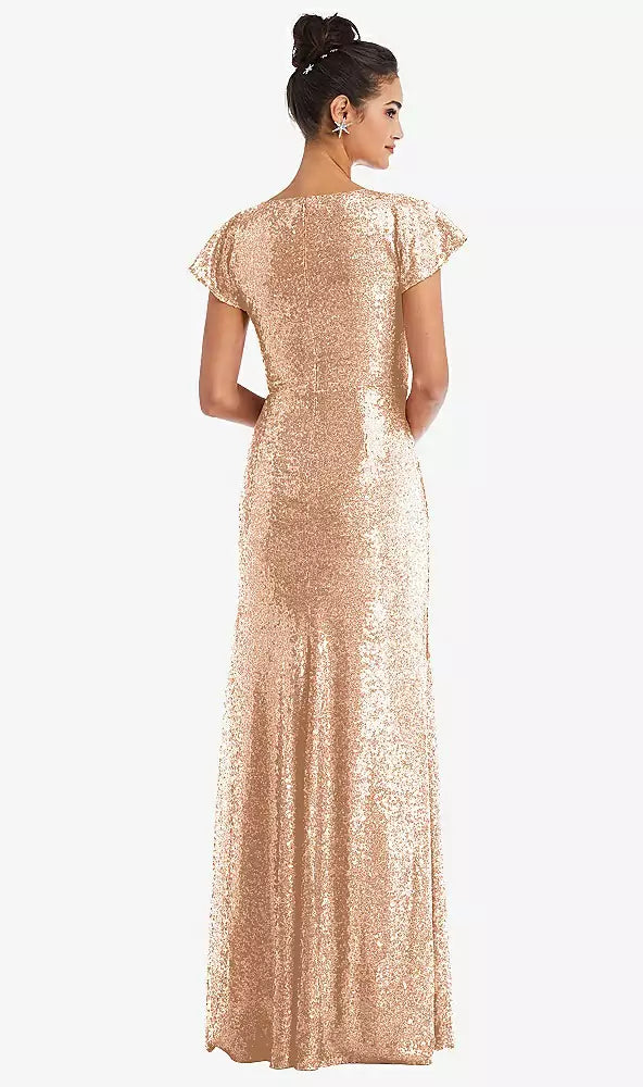 Cap Sleeve Wrap Bodice Sequin Maxi Dress...TH056...Copper Rose...Size 16 Long