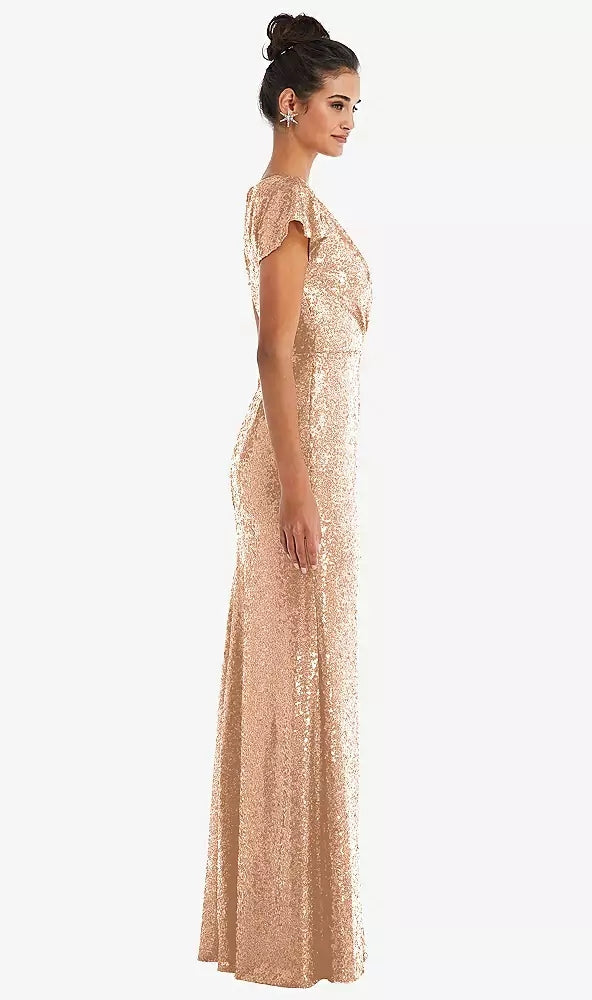 Cap Sleeve Wrap Bodice Sequin Maxi Dress...TH056...Copper Rose...Size 16 Long