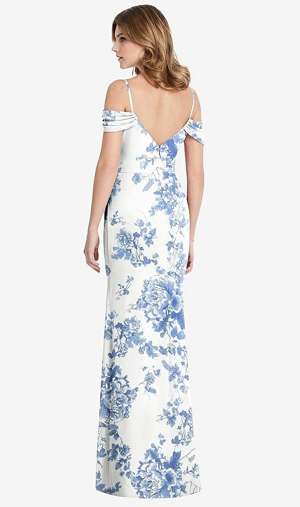 After Six 1517...Off-the-Shoulder Chiffon Trumpet Gown...Rose Dusk Blue...Sz 18