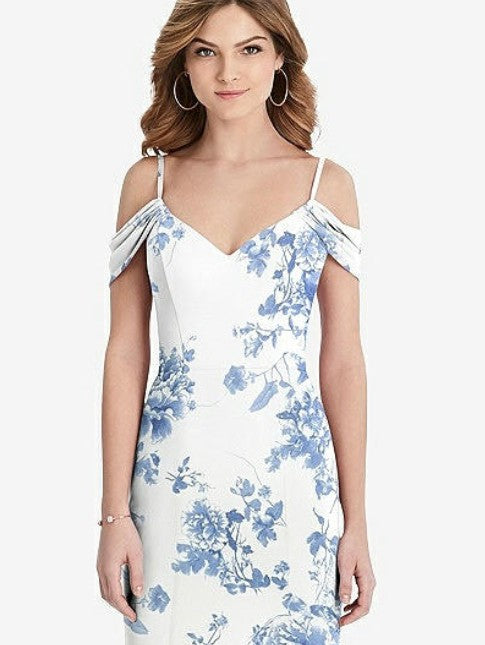 After Six 1517...Off-the-Shoulder Chiffon Trumpet Gown...Rose Dusk Blue...Sz 18