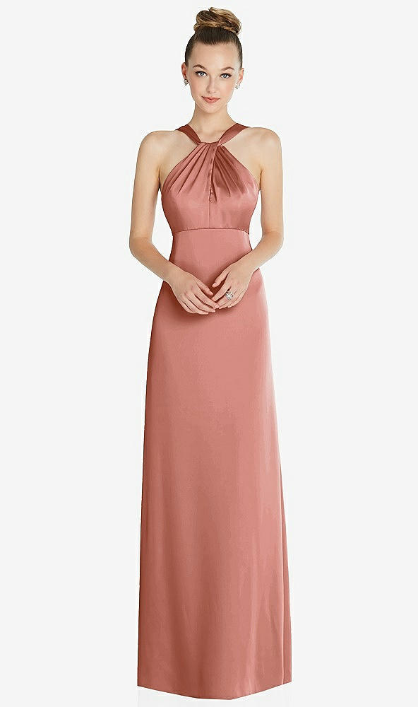 After Six 6855...Draped Twist Halter Low-Back Satin Dress...Desert Rose..Sz 12