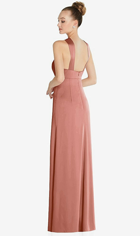 After Six 6855...Draped Twist Halter Low-Back Satin Dress...Desert Rose..Sz 12