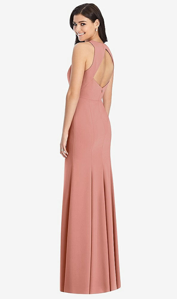 Dessy 3029..Diamond Cutout Back Trumpet Gown with Front Slit..Desert Rose..Sz 0