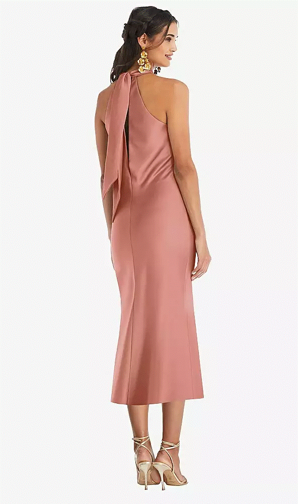 Dessy LB026...Draped Twist Halter Tie-Back Midi Dress...Desert Rose...Size L