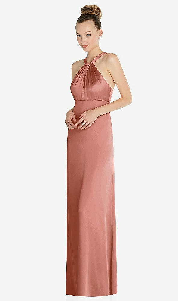 After Six 6855...Draped Twist Halter Low-Back Satin Dress...Desert Rose..Sz 12