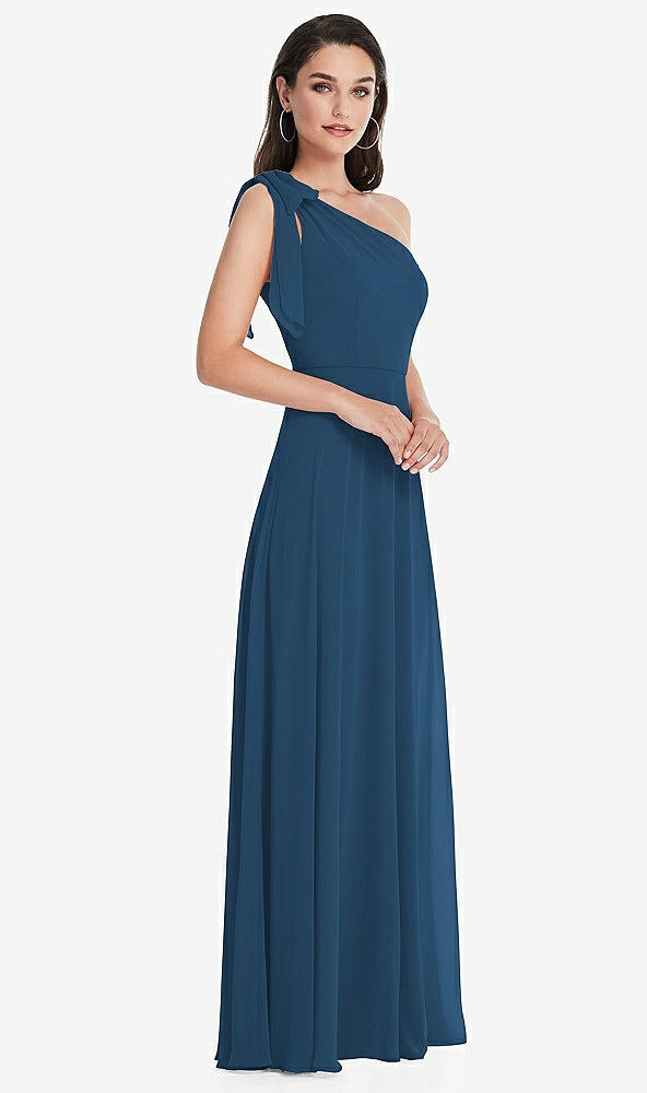 After Six 1561..Draped One-Shoulder Maxi Dress with Scarf Bow..Dusk Blue..Sz 2