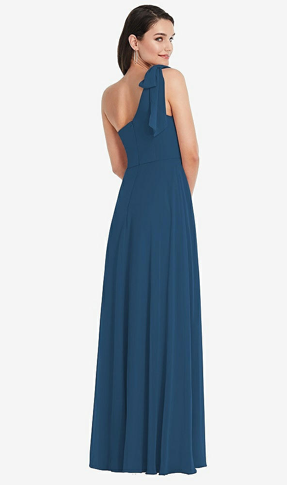 After Six 1561..Draped One-Shoulder Maxi Dress with Scarf Bow..Dusk Blue..Sz 2