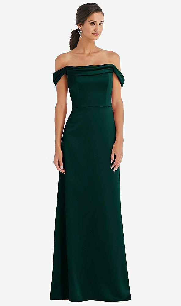 Dessy 3079....Draped Pleat Off-the-Shoulder Maxi Dress....Evergreen...Sz 0