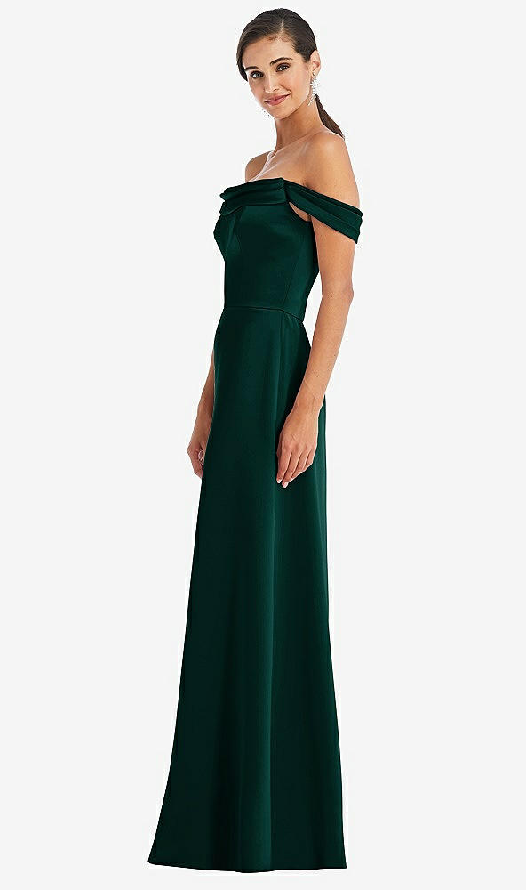 Dessy 3079....Draped Pleat Off-the-Shoulder Maxi Dress....Evergreen...Sz 0