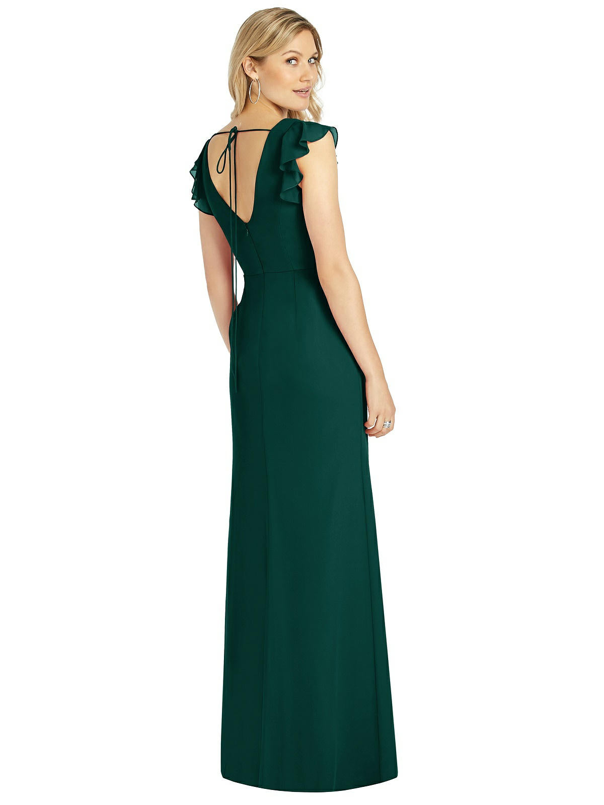 After six 6810..Ruffled Sleeve Mermaid Dress with Front Slit..Evergreen..Size 00
