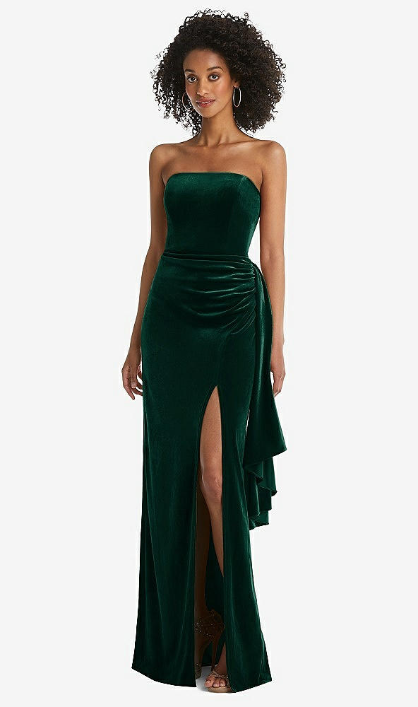 After six 6850..Strapless Velvet Dress with Draped Skirt....Evergreen...Sz 6