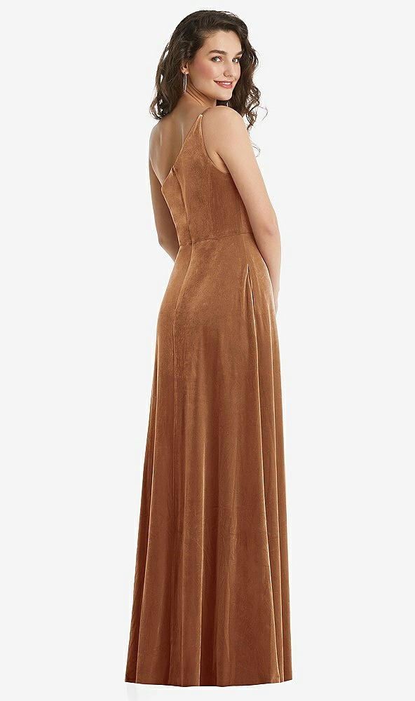 After Six 1556..One-Shoulder Spaghetti Strap Velvet Dress...Golden Almond..Sz 10
