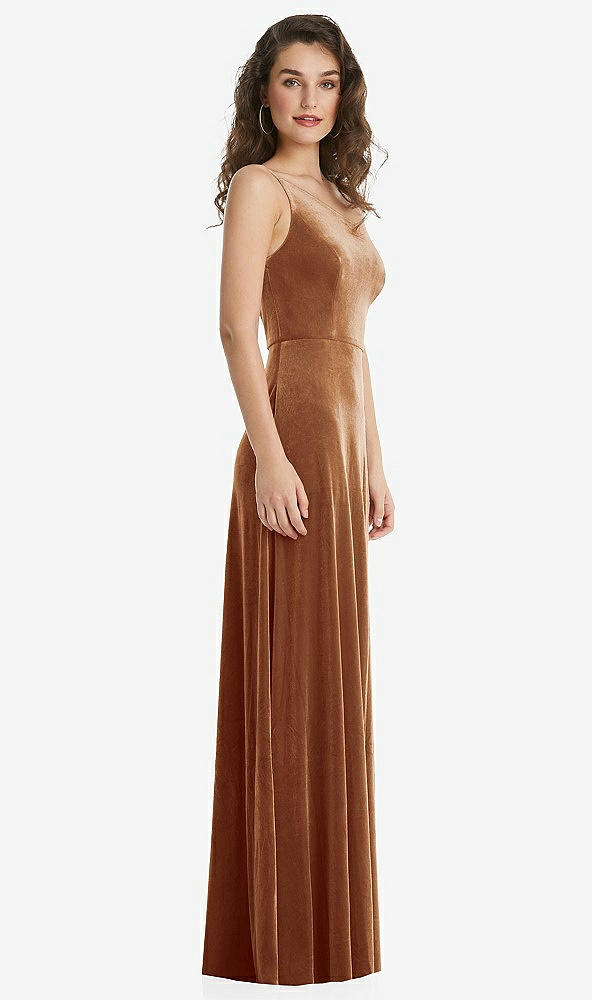 After Six 1556..One-Shoulder Spaghetti Strap Velvet Dress...Golden Almond..Sz 10