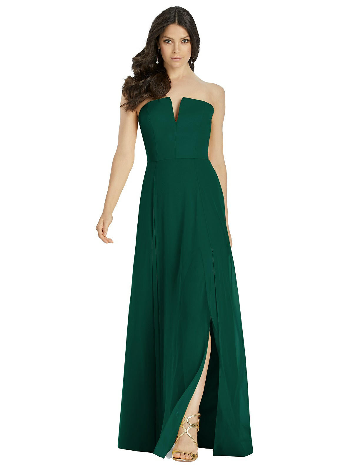 Dessy 3041....Strapless Notch Chiffon Maxi Dress....Hunter Green...Size 2 Long