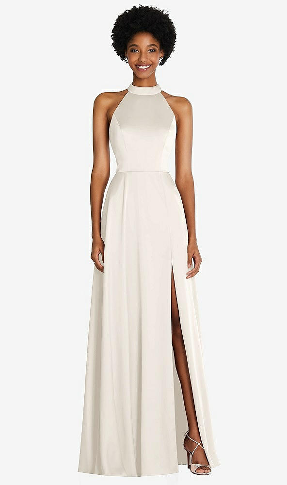 Stand Collar Cutout Tie Back Maxi Dress with Front Slit..TH090..Ivory...Size XS
