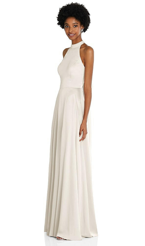Stand Collar Cutout Tie Back Maxi Dress with Front Slit..TH090..Ivory...Size XS