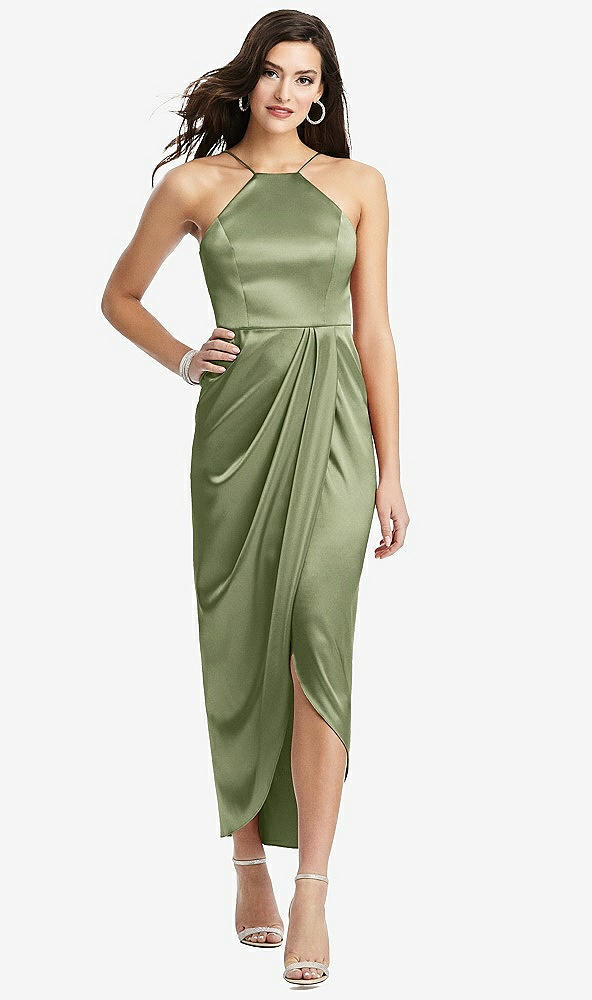After Six 6829...Halter Midi Dress with Draped Tulip Skirt....Kiwi...Sz 00
