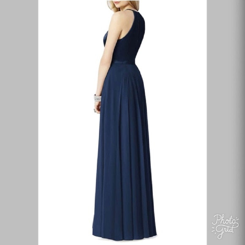 After Six 6705...Full Length, Halter, V-Neck Dress...Midnight....Size 16