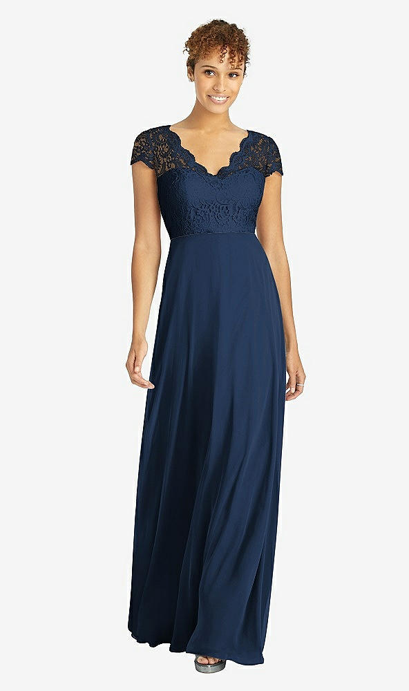 Dessy 3033...Cap Sleeve Illusion-Back Lace and Chiffon Dress...Midnight..Sz 16