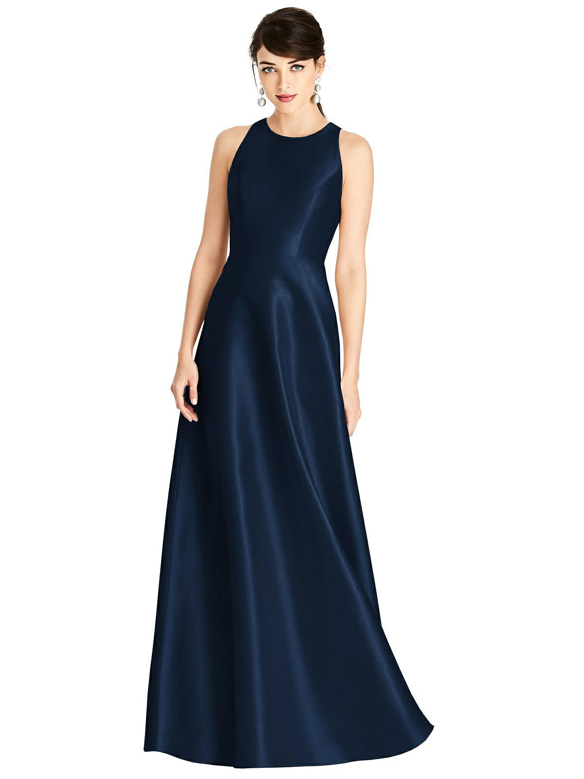 Alfred Sung 746...Sleeveless Open-Back Satin A-Line Dress...Midnight....Size 10