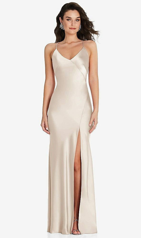 After Six 6854....V-Neck Convertible Strap Bias Slip Dress.....Oat...Size Small