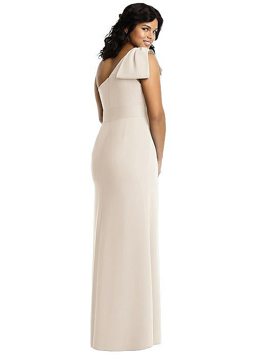 After Six 6769...Bowed One-Shoulder Trumpet Gown...Oat....Size 6