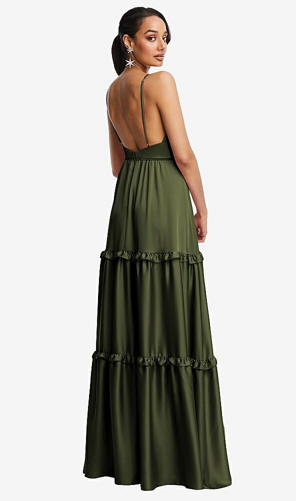 TH116..Low-Back Triangle Dress with Ruffle-Trimmed Tiered Skirt...Green..Size S