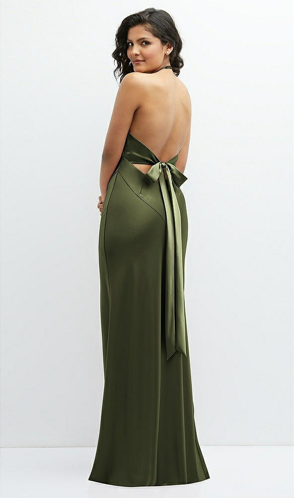 After Six 6885..Open-Back Maxi Bias Dress with Low Tie Back...Olive Green..Sz XS