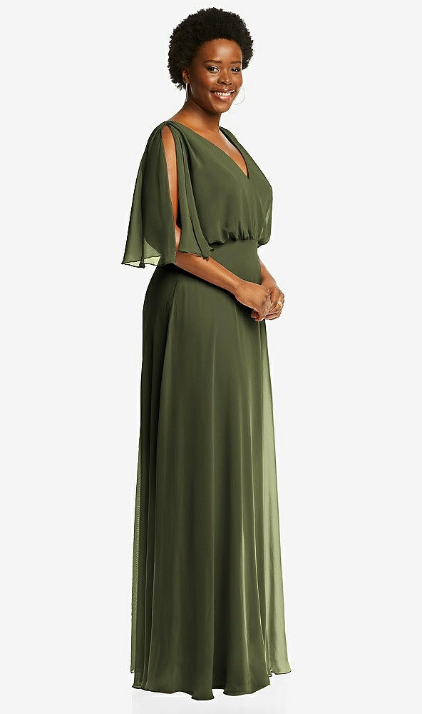 After Six 1565...V-Neck Split Sleeve Blouson Maxi Dress....Olive Green...Sz 18