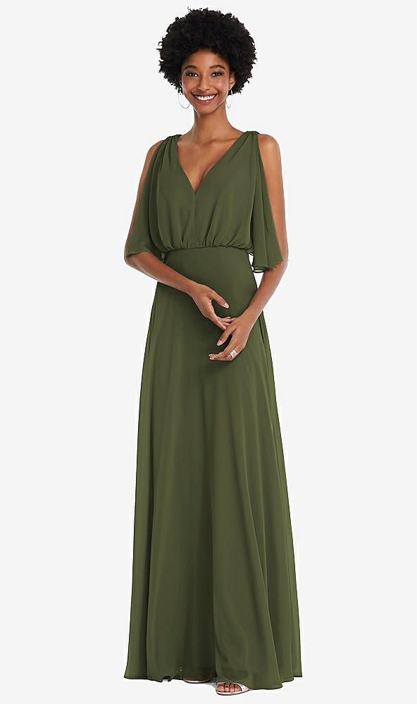 After Six 1565...V-Neck Split Sleeve Blouson Maxi Dress....Olive Green...Sz 18