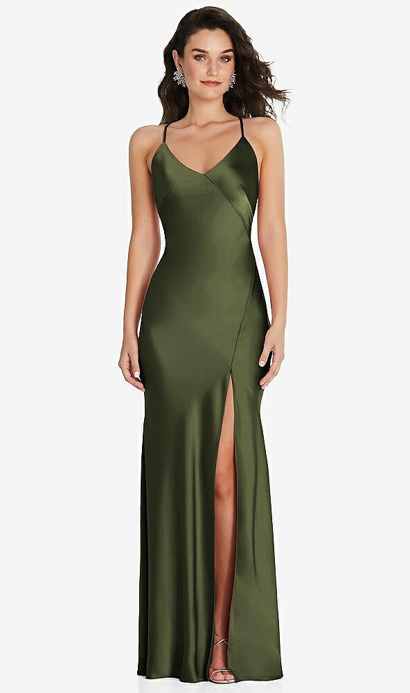 After Six 6854....V-Neck Convertible Strap Bias Slip Dress...Olive Green...Sz S