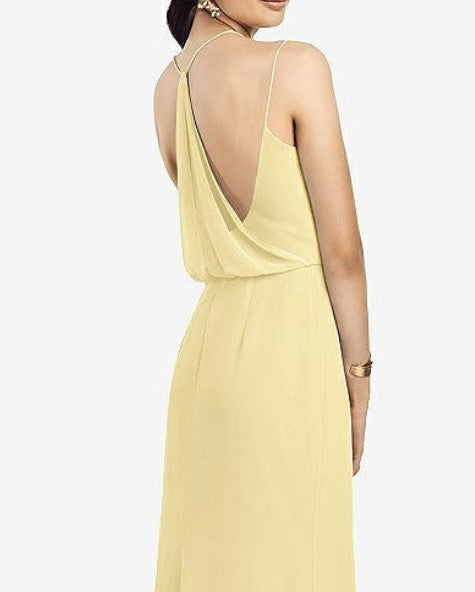 After Six 1527...Draped Blouson Back Chiffon Maxi Dress....Pale Yellow...Sz 2
