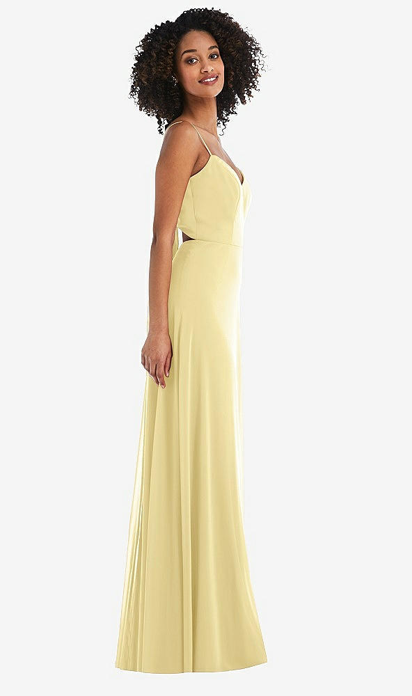 After Six 1548..Tie-Back Cutout Maxi Dress with Front Slit..Pale Yellow...Sz 8
