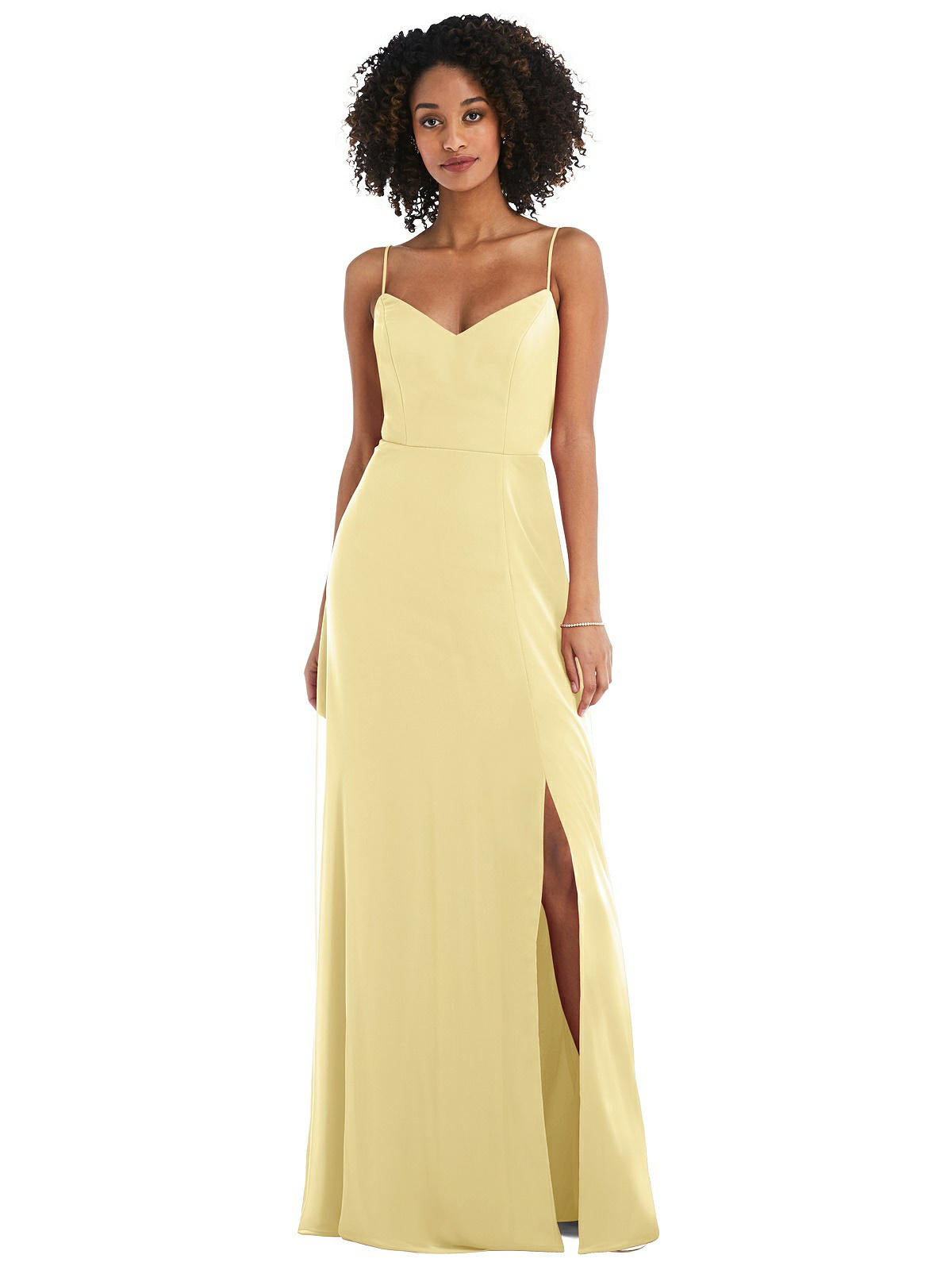 After Six 1548..Tie-Back Cutout Maxi Dress with Front Slit..Pale Yellow...Sz 8