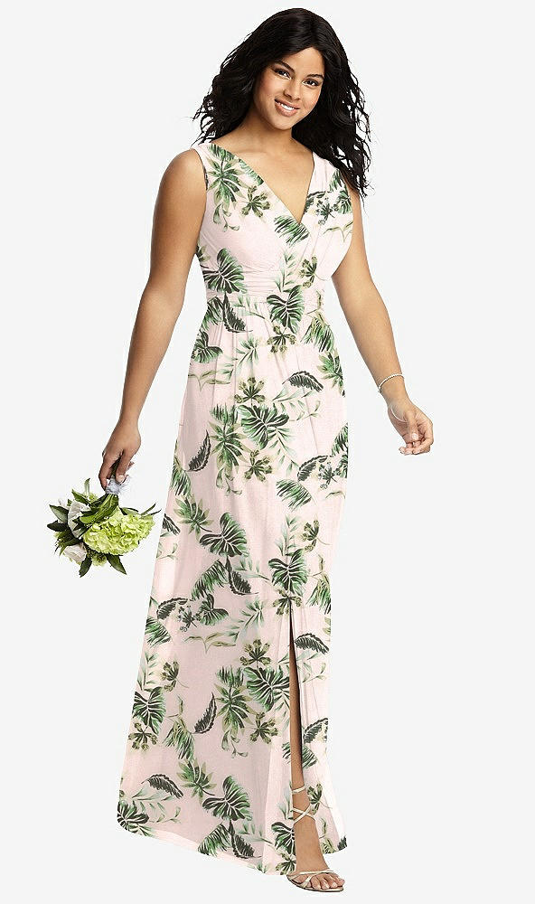 Dessy 2894...Sleeveless Draped Chiffon Dress with Front Slit...Palm Beach..Sz 8