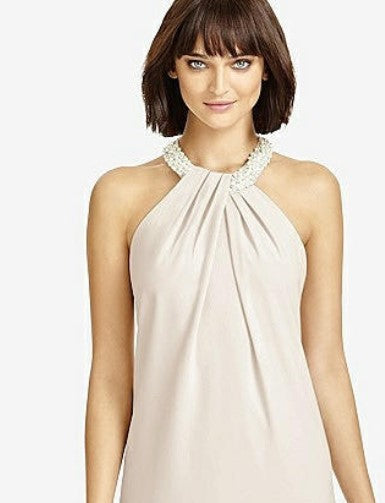 Dessy 2971.....Full Length Crepe Halter Neckline Dress....Palomino...Sz 0
