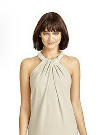Dessy 2971.....Full Length Crepe Halter Neckline Dress....Palomino...Sz 16