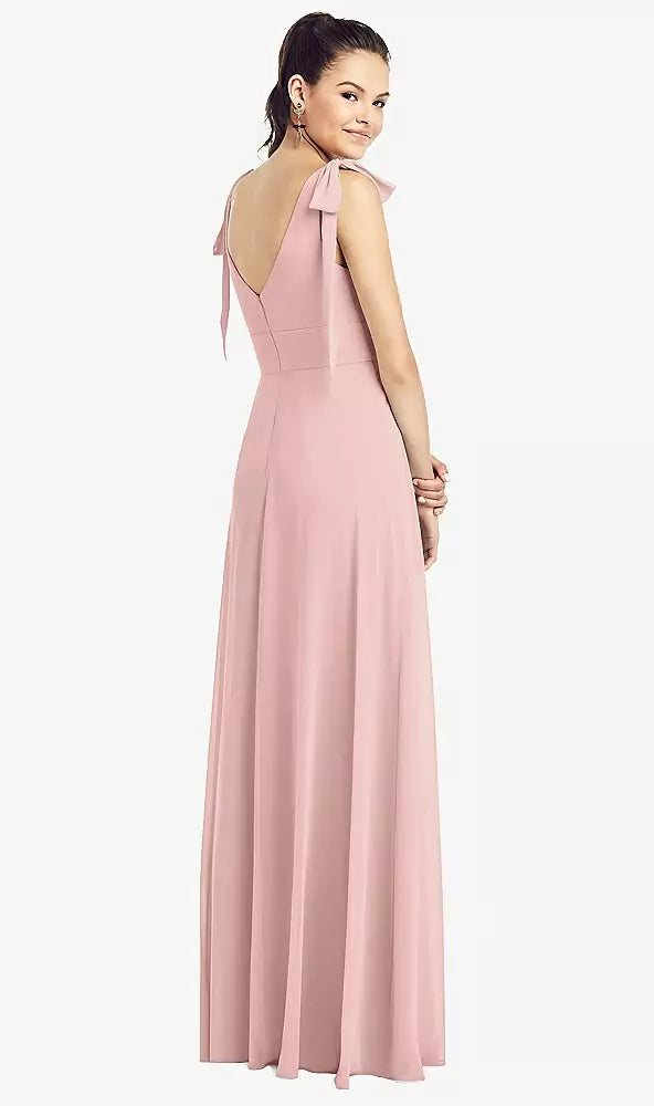 Bow-Shoulder V-Back Chiffon Gown with Front Slit...TH018...Rose....Size 16